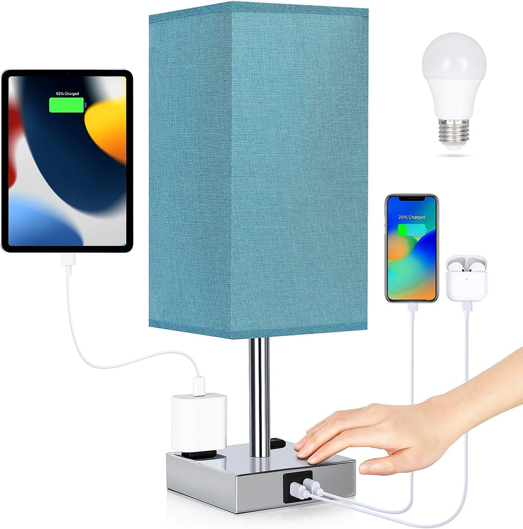 Bedside Lamp with USB Ports - Touch Control Table Lamp for Bedroom with USB C+A Charging Ports & AC Outlets, 3 Way Dimmable Nightstand…