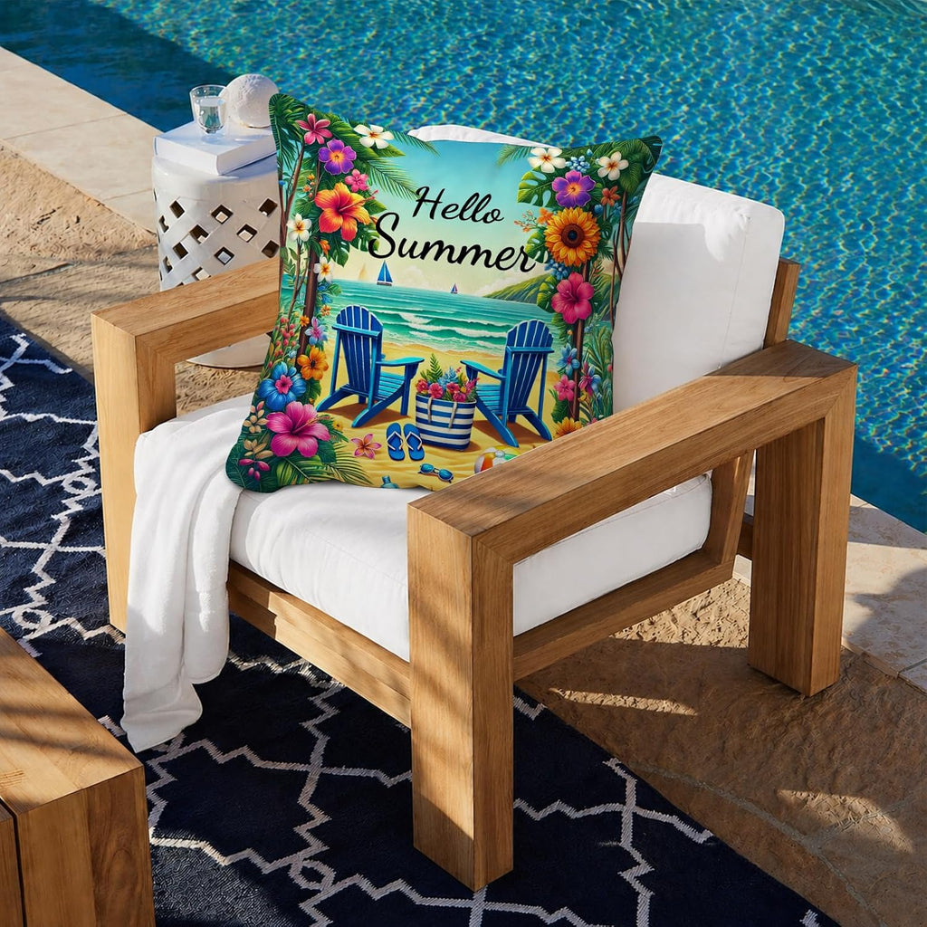 BlissYard Hello Summer Beach Throw Pillow Covers 18x18 Coastal Decorative Pillow Covers Tropical Floral Summer Cushion Covers Seaside…