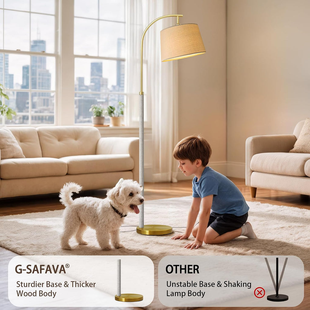 G-SAFAVA 63" Wood Floor Lamps for Living Room with Foot Switch Arc Tall Standing Lamp for Bedroom Mid Century Modern Corner Gold Floor…