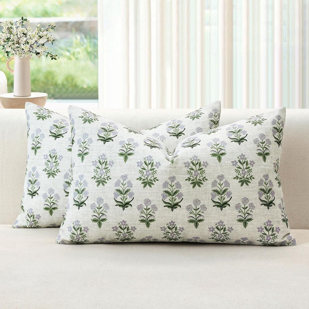 OTOSTAR Floral Print Pillow Covers 16x24 Inch Pack of 2 Double-Sided Blue Green Flower Lumbar Throw Pillow Covers Farmhouse Rustic…