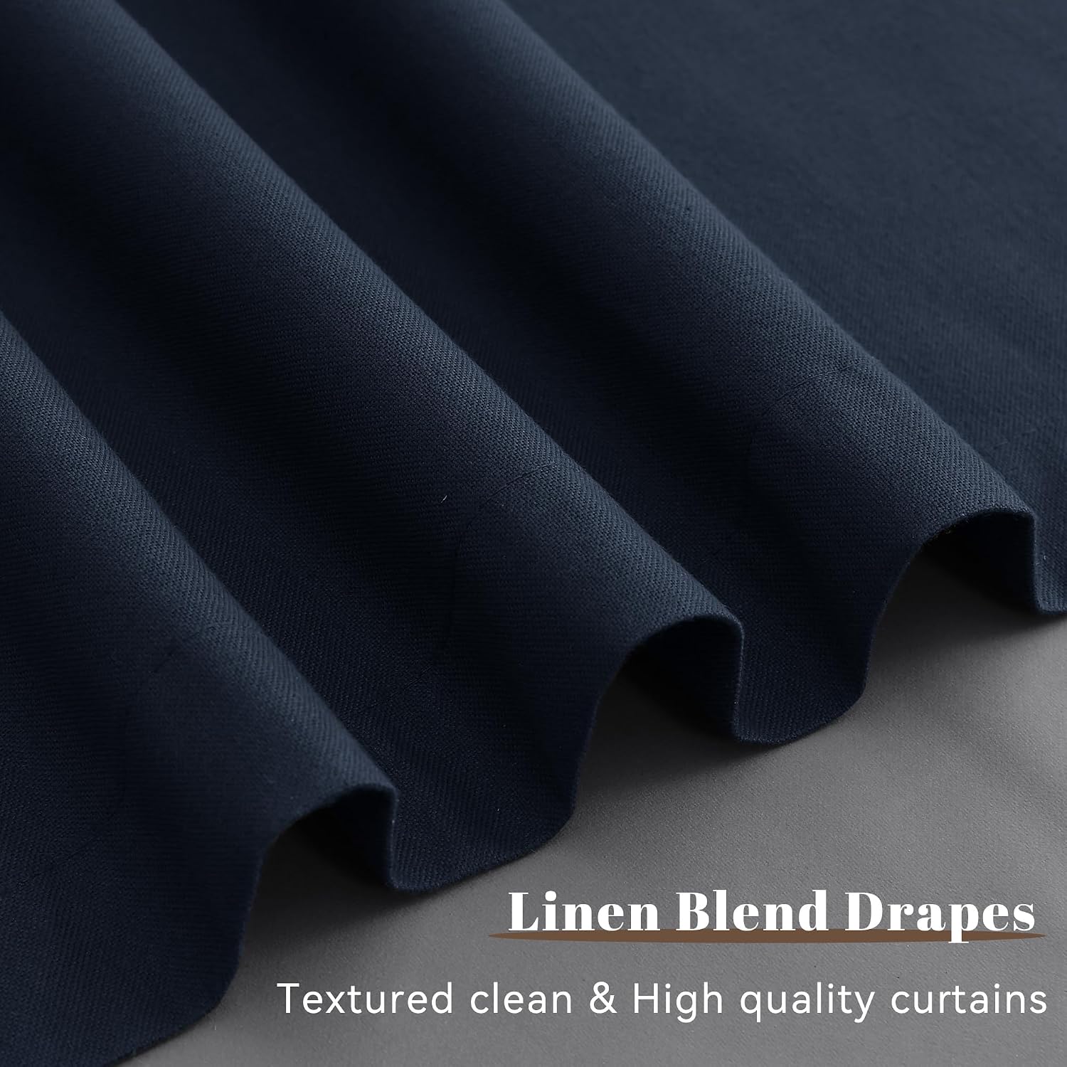 Guken Navy Blue 100% Blackout Linen Curtains for Bedroom 90 Inches Long 2 Panels Set Elegant Textured Back Tab Hook Belt Room Darkening The…