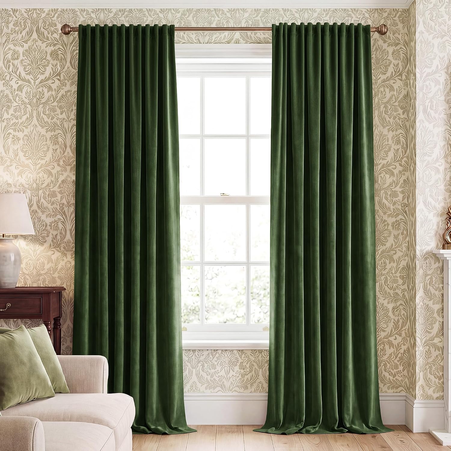 Nicetown Blackout Christmas Olive Green Velvet Curtains for Bedroom, Rod Pocket & Back Tab Room Darkening Heavyweight Window Treatments The…