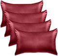 Elegantcomfort Elegant Comfort 4-Pack Standard/Queen Satin Pillowcase Set with Hidden Zipper Closure, Burgundy, 20" x 30"