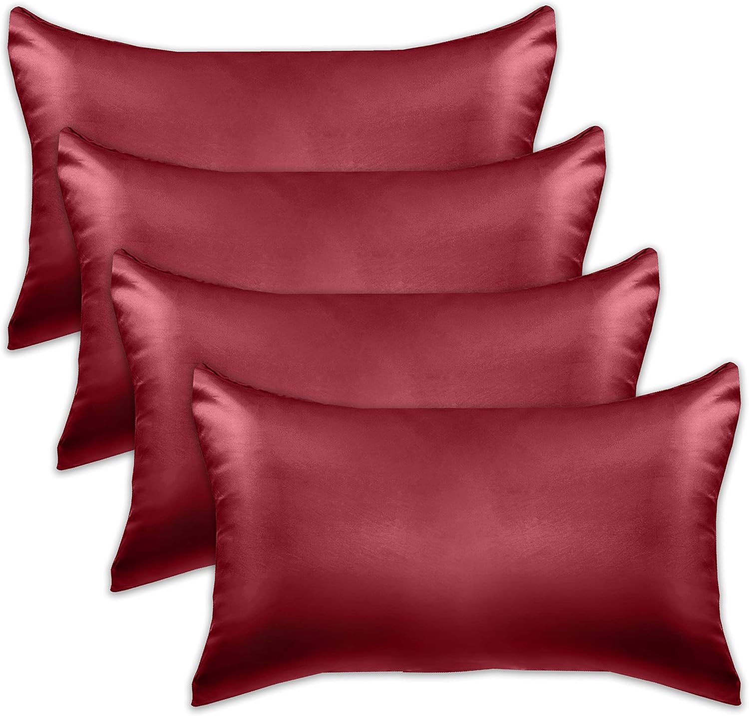 Elegantcomfort Elegant Comfort 4-Pack Standard/Queen Satin Pillowcase Set with Hidden Zipper Closure, Burgundy, 20" x 30"