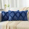 decorUhome Summer Throw Pillow Covers 12x20 Inch Set of 2, Soft Plush Faux Fur Wool Lumbar Dark Blue Accent Couch Pillow Covers for Modern…