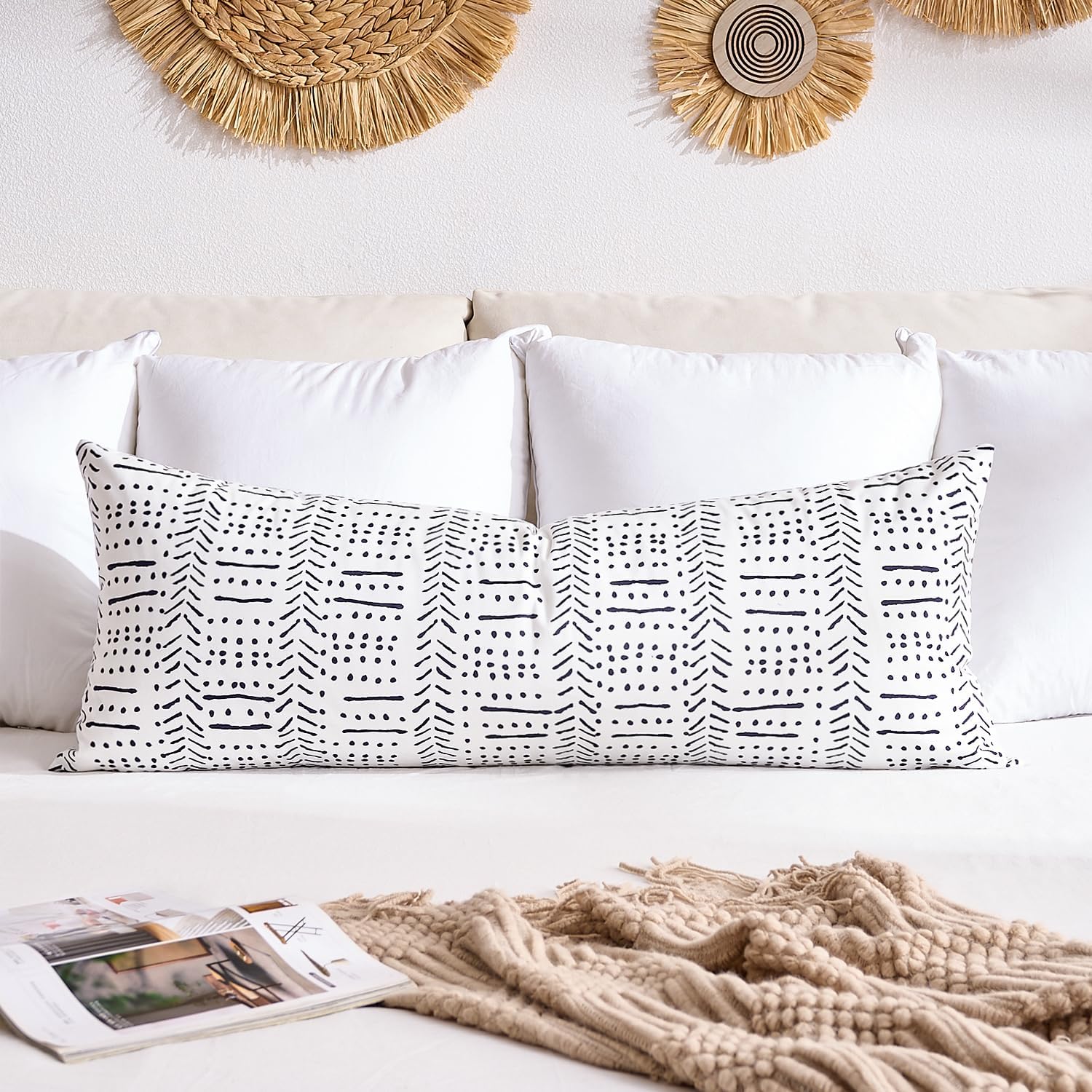 BONSTRAP White Boho Body Pillows Covers Decorative Long Lumbar Accent Throw Pillow Covers Large Queen 20x54 1 Piece for Bed Sleeping…