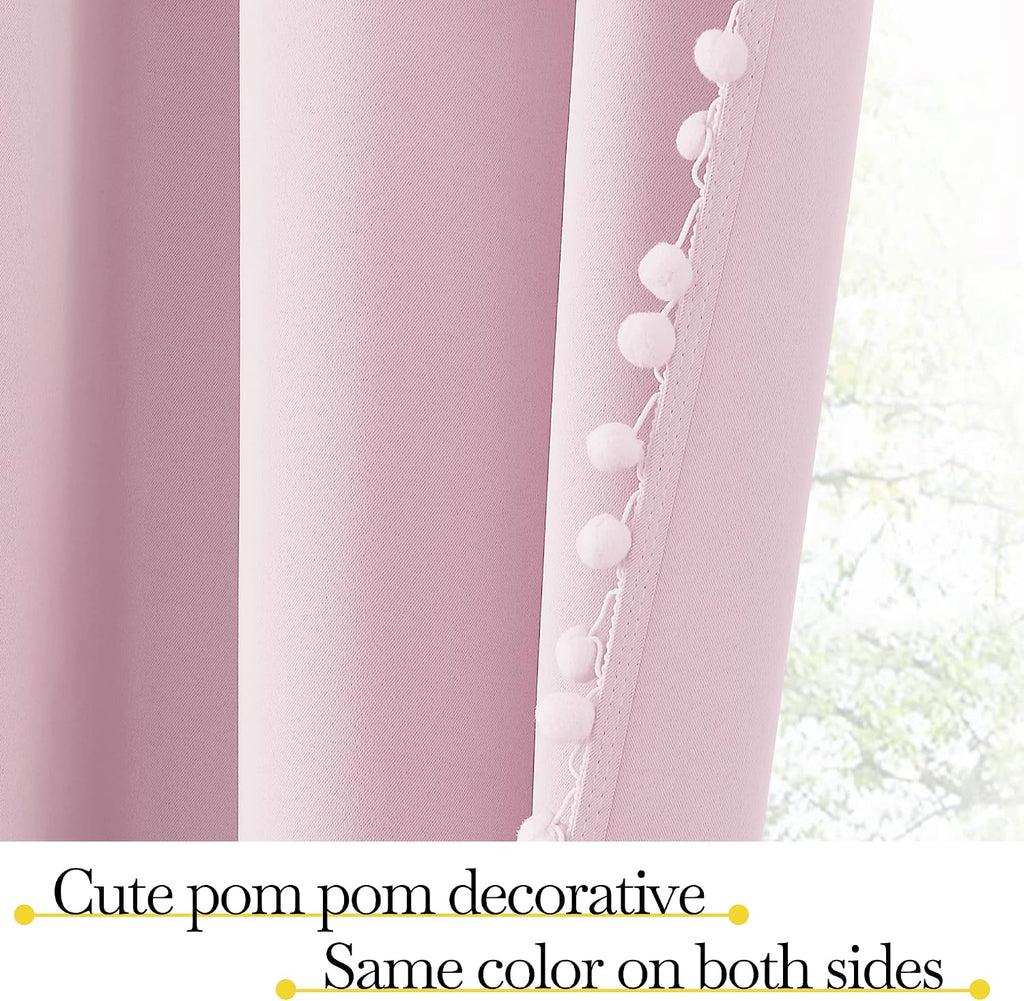 NICETOWN Pom Pom Blackout Curtains for Girls Bedroom Boho Pink Window Curtains for Nursery Rod Pocket Thermal Insulated Living Room…