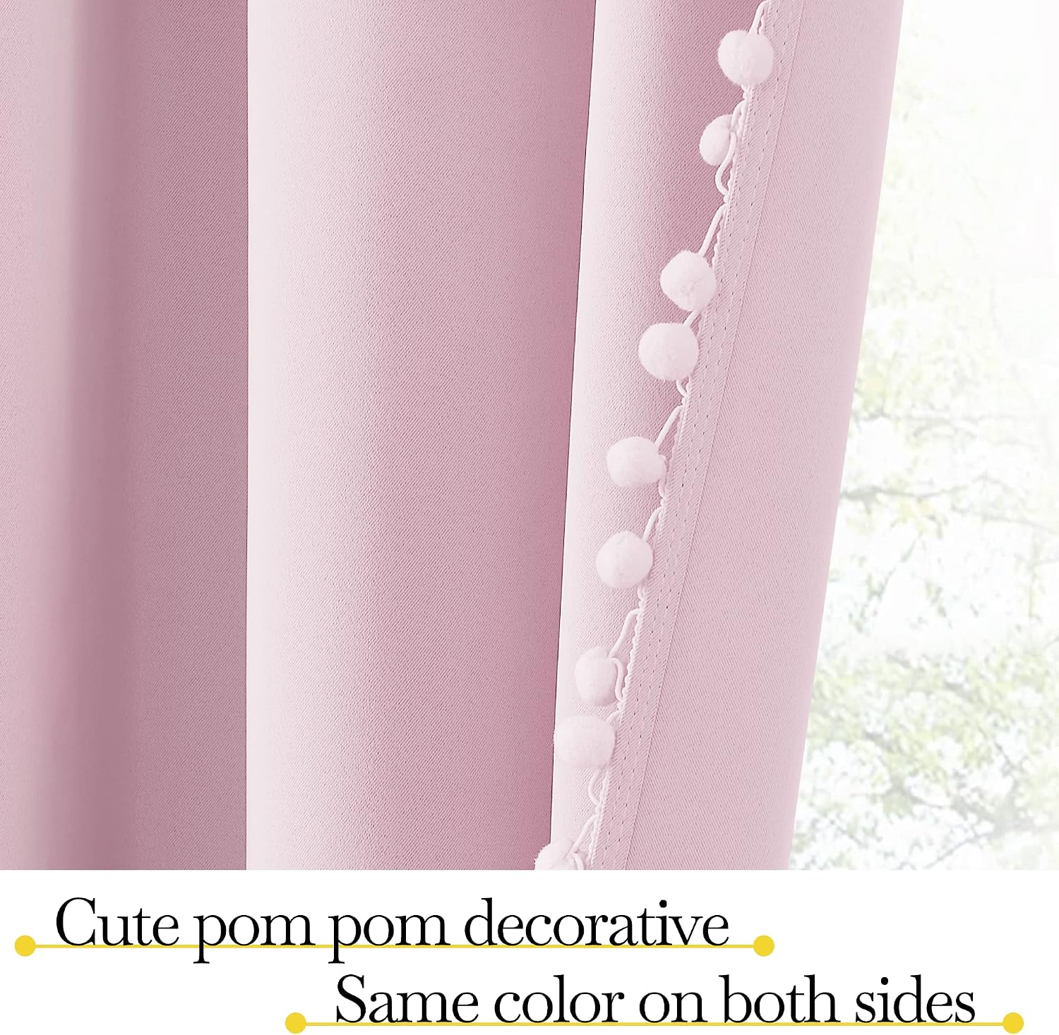 NICETOWN Pom Pom Blackout Curtains for Girls Bedroom Boho Pink Window Curtains for Nursery Rod Pocket Thermal Insulated Living Room…