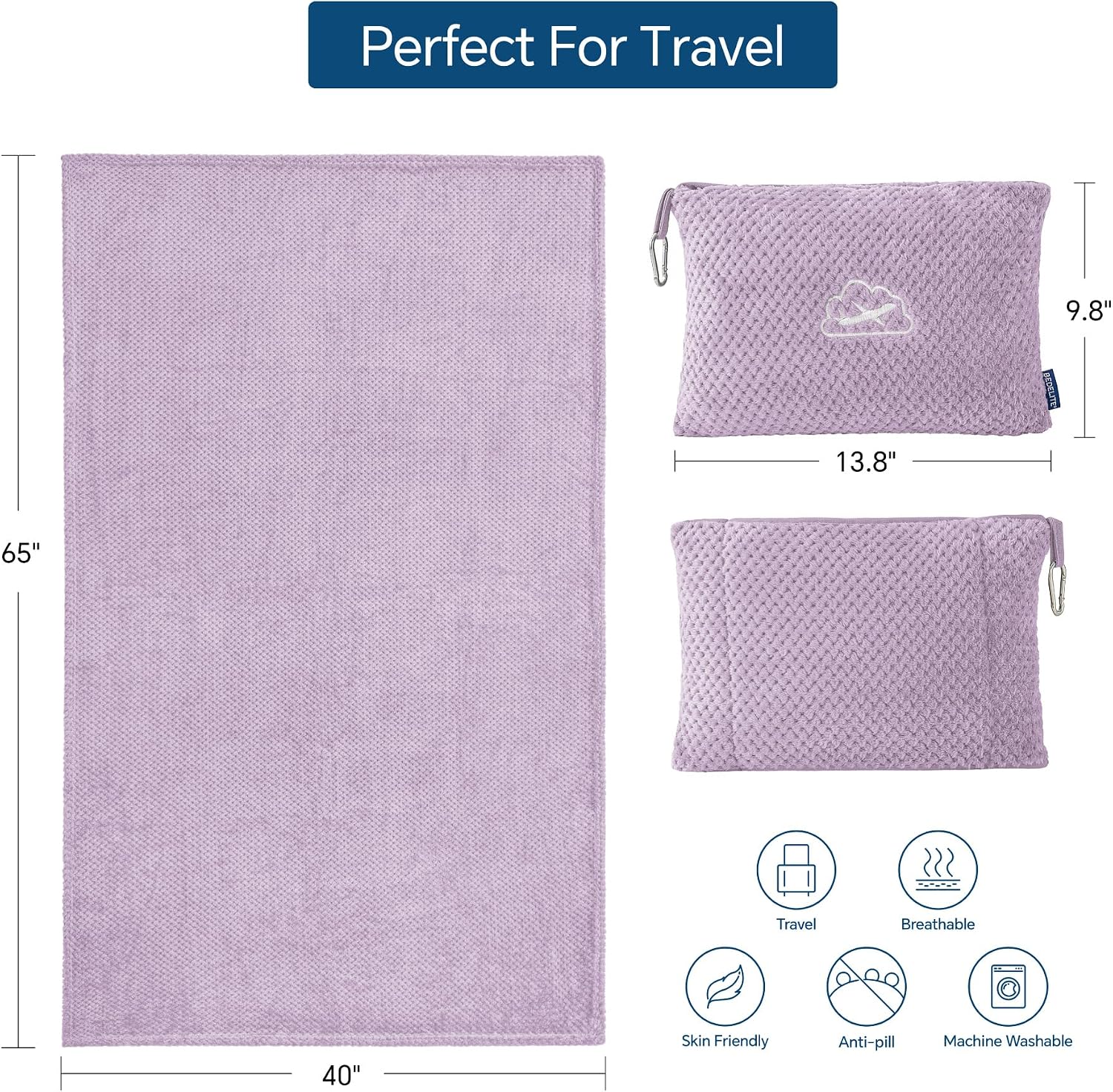 Bedelite Travel Blanket with Bag, Ultra-Soft Jacquard Fleece Blanket with Luggage Sleeve & Backpack Clip, Airplane Blanket Travel Essential…