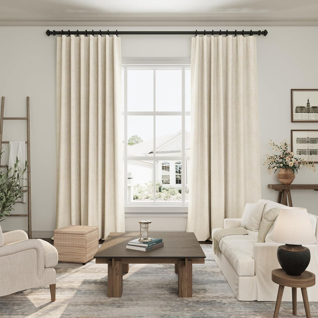 Nanspring Beige 100% Blackout Linen Curtains 84 Inch Length 2 Panels Set for Bedroom Back Tab Rustic Country Farmhouse Decor Black Out Curt…