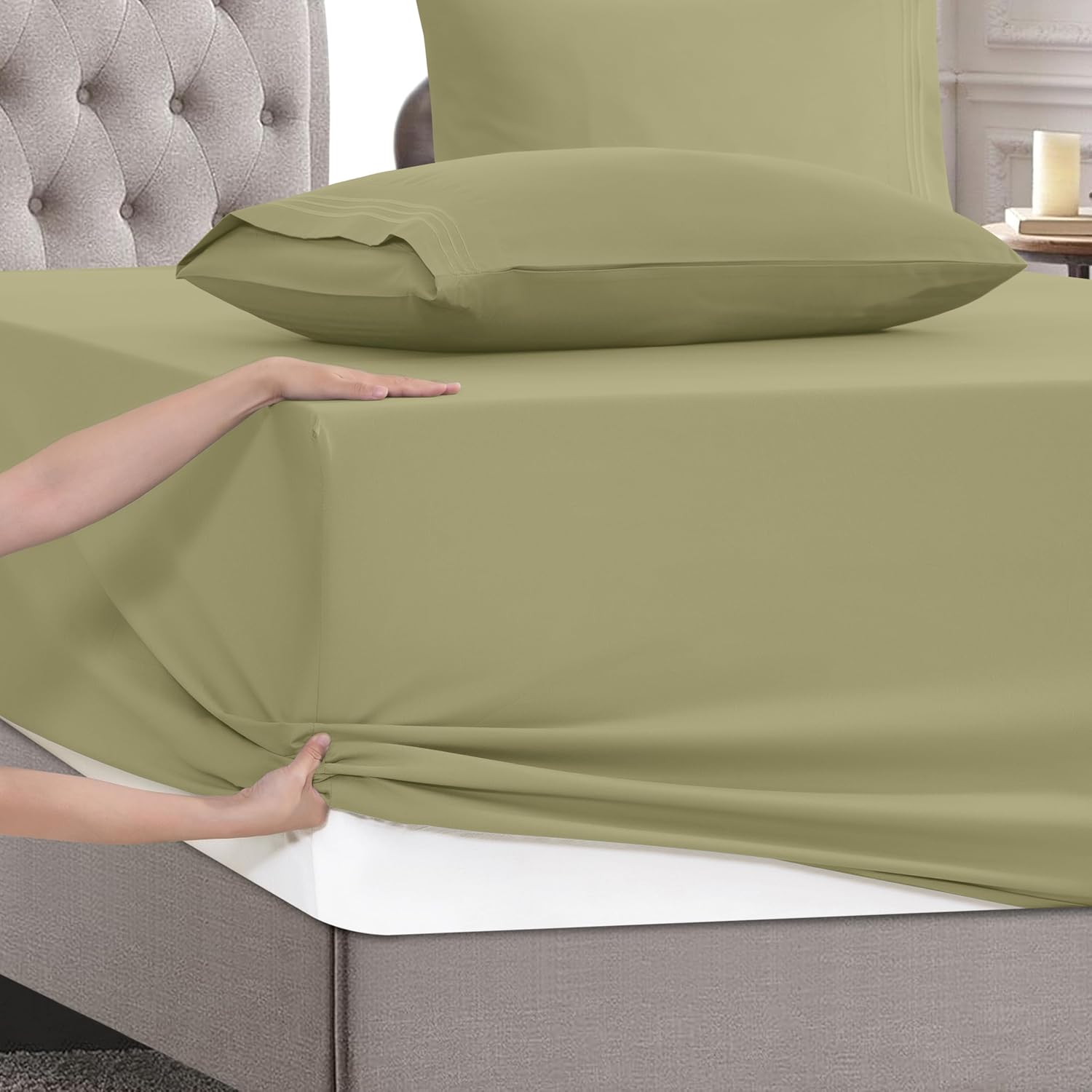 MocassiLuxuryBedding Mocassi Twin XL Size 4-Piece Bed Sheet Set - 1800 Hotel Quality Microfiber 18-24 Inches Extra Deep Pocket Fitted Sheet…