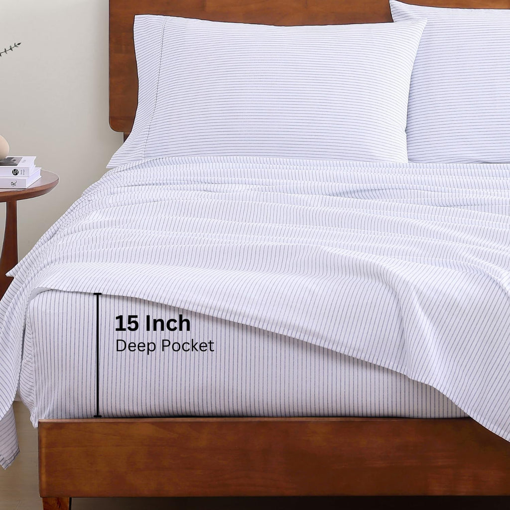 LaneLinen LANE LINEN 100% Organic Cotton Full Sheet Set, Low Pilling Fade Resistant Machine Washable Naturally Cooling Full Bed Sheets, Sof…