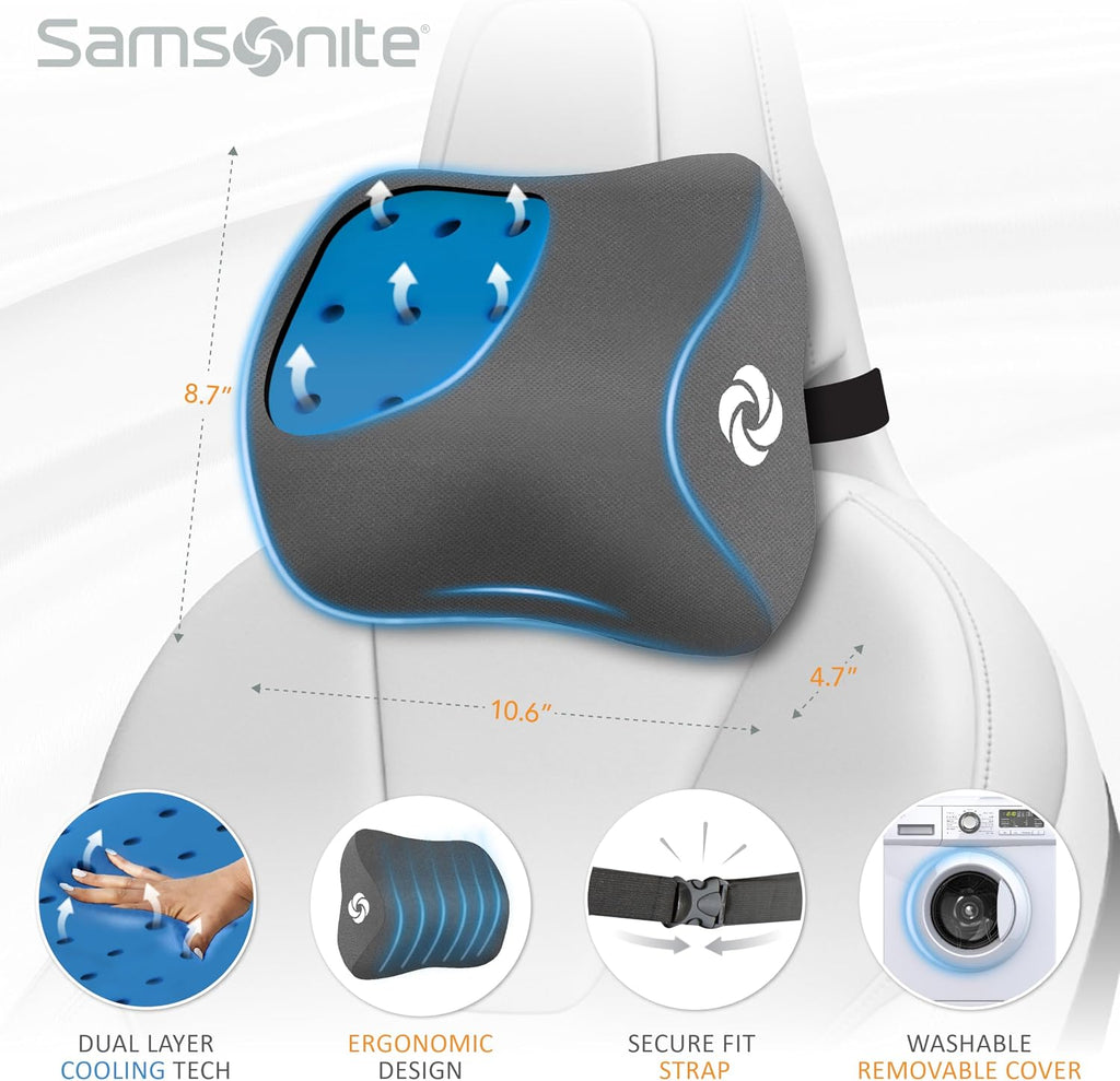 Samsonite Ergonomic Neck Pillow – Large Car Neck Pillow for Driving, Gel Memory Foam Cushion for Travel, Cooling Car Support Headrest for…