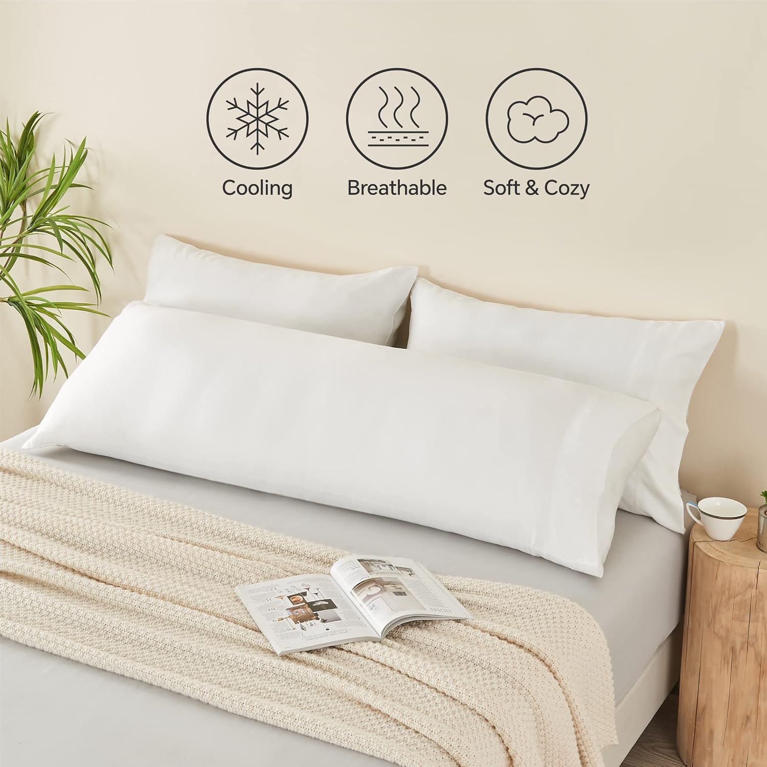 Bedelite Body Pillow Cover, Rayon Made from Bamboo, Cooling Body Pillow Pillowcase for Hot Sleepers and Night Sweats, Breathable & Silky So…