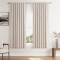 Guken Oatmeal 100% Blackout Linen Curtains 63 Inch Length 2 Panels Set for Living Room Bedroom Back Tab Thermal Insulated Black Out Drapes…