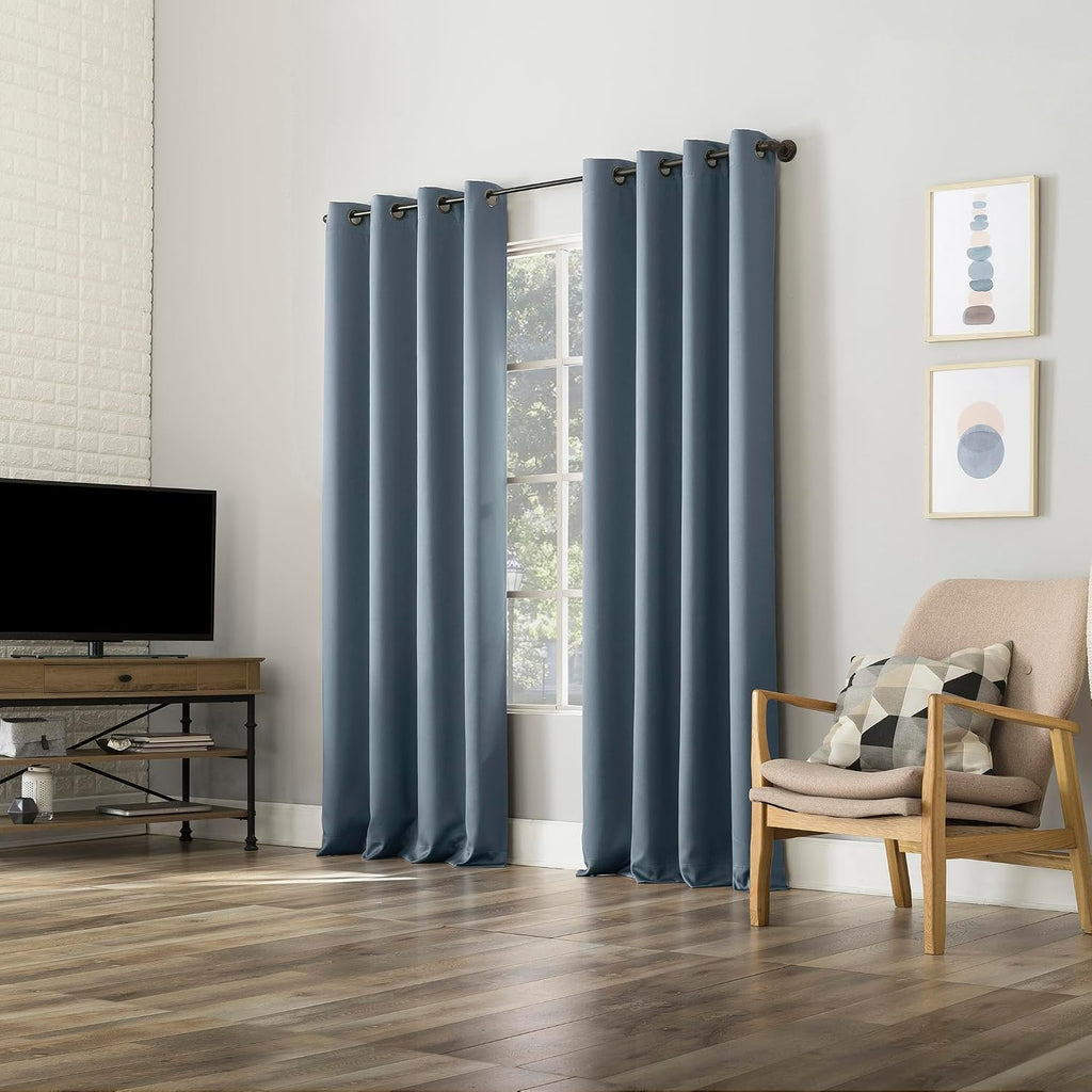 Sun Zero Nordic 2-Pack Theater Grade Noise Reducing Extreme 100% Blackout Grommet Curtain Panel Pair, 52" x 84", Denim Blue