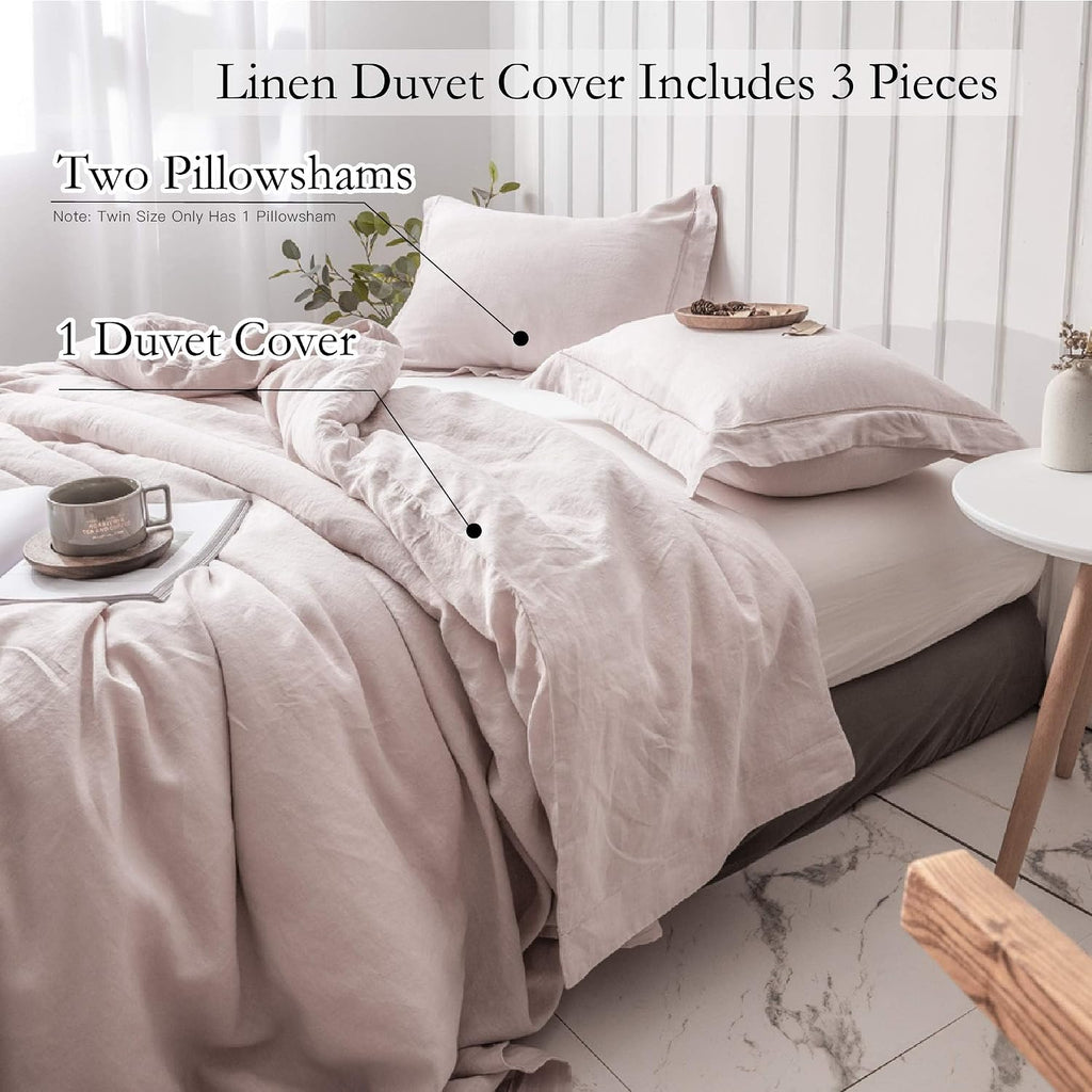 Simple&Opulence 100% Washed Linen Duvet Cover with Embroidered, 3 Pieces Soft Farmhouse Comforter Set with Button Closure,1…