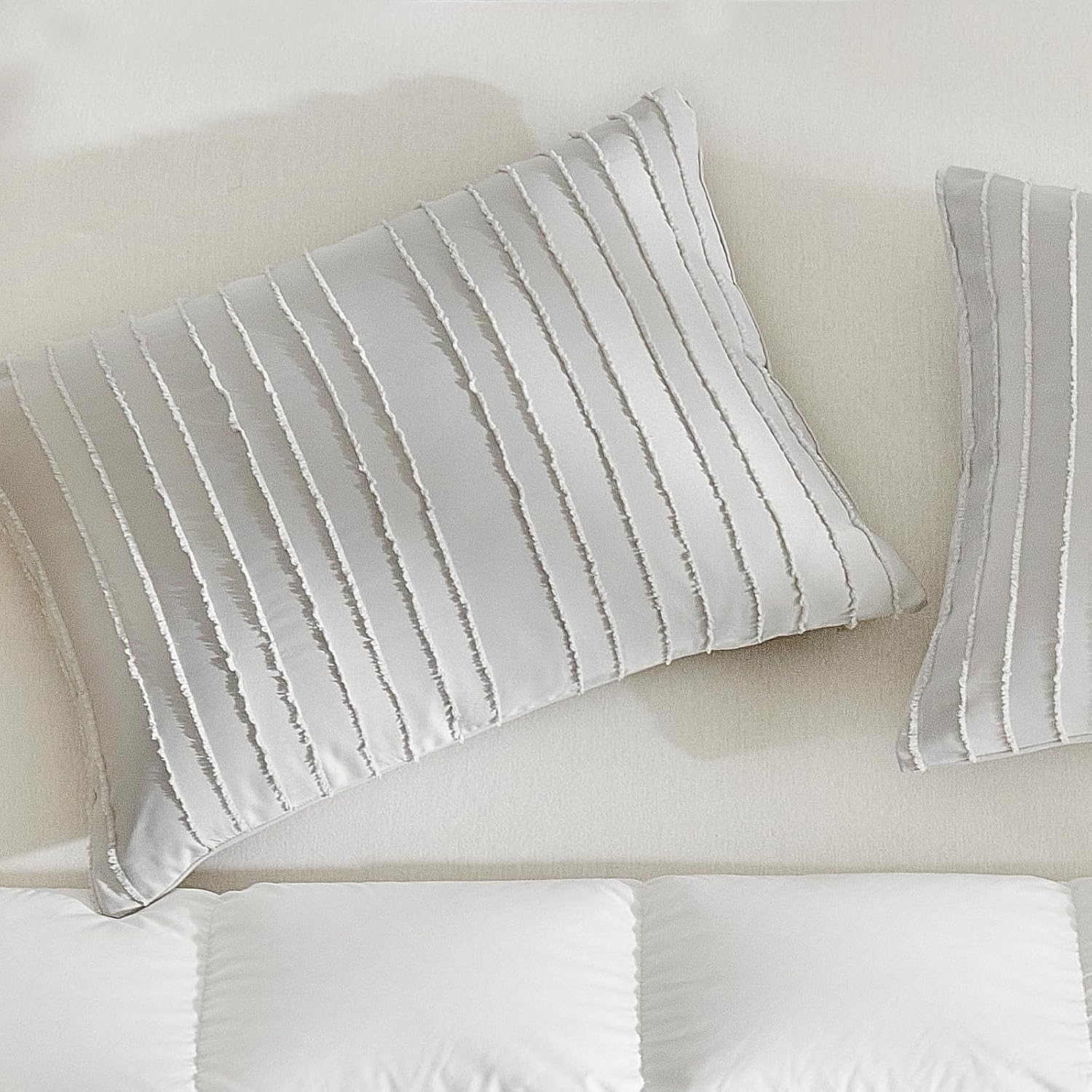 Warmdern Light Grey Striped Pillow Covers Queen Pillow Cases Soft Microfiber Stripe Pillow Cases Set of 2 Boho Tufted Stripes Textured Pill…