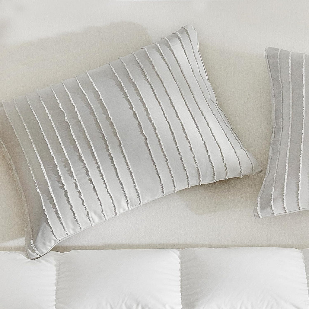 Warmdern Light Grey Striped Pillow Covers King Pillow Cases Soft Microfiber Stripe Pillow Cases Set of 2 Boho Tufted Stripes Textured Pillo…