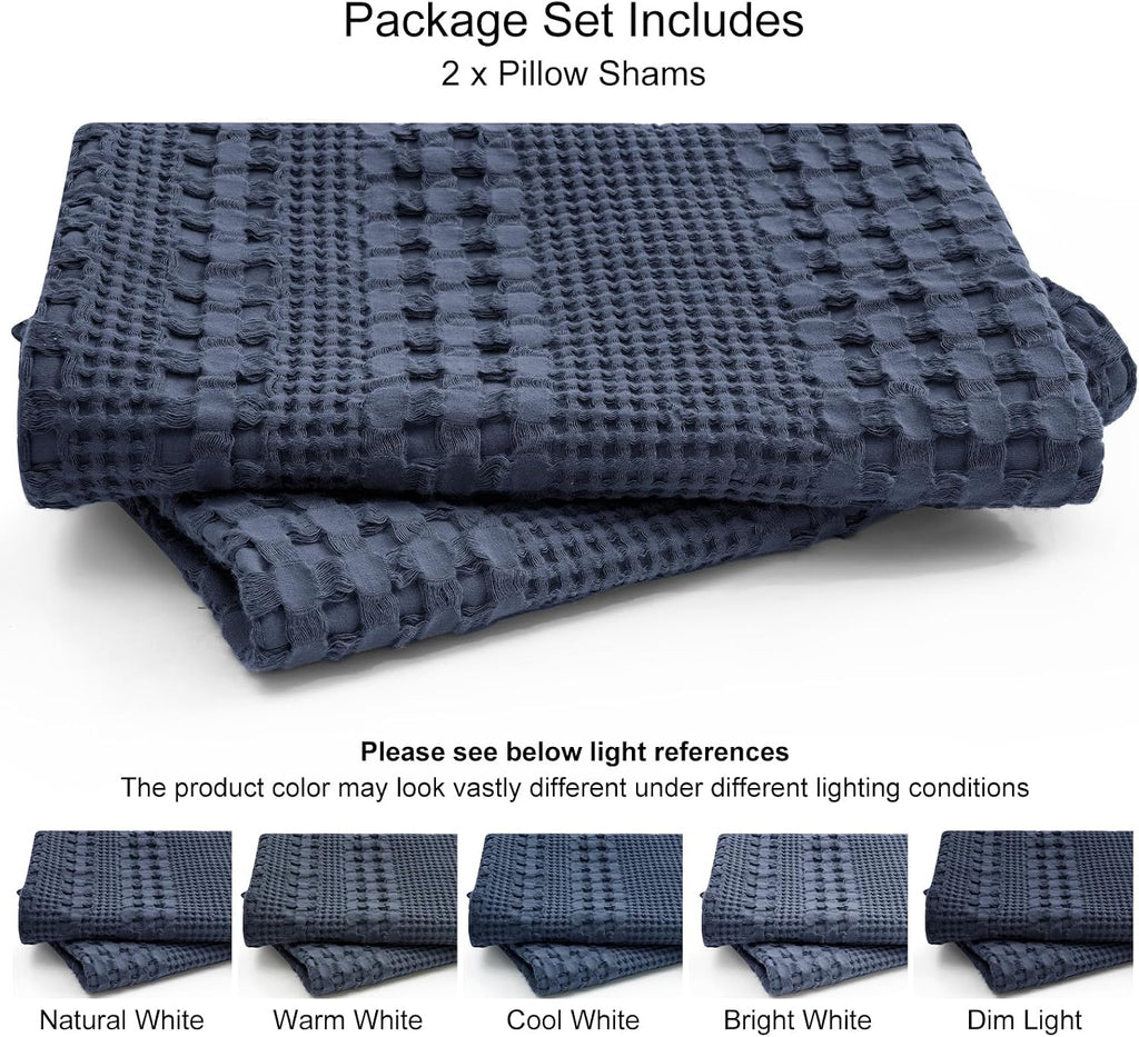 Phf 100% Cotton Waffle Pillow Shams King Size, 2 Pack 20" x 36" Soft Skin-Friendly Pillowcases, No Filling, Aesthetic Woven and Breathable…
