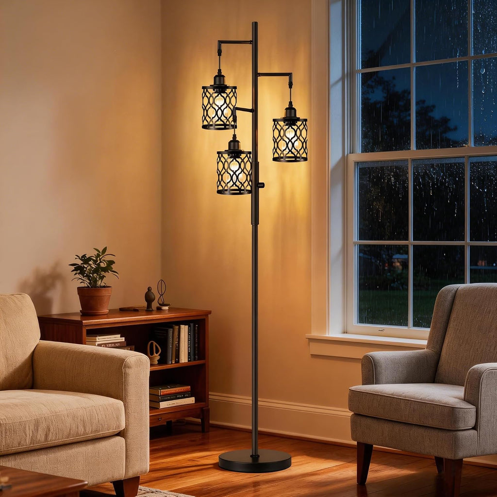 ROTTOGOON Dimmable Farmhouse Floor Lamp, Industrial Floor Lamp for Living Room with 3 X 6W LED Bulbs, 3 Light Rustic Standing Tall Lamp…