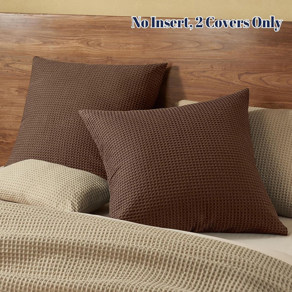Phf 100% Cotton Waffle Weave Euro Shams 26" x 26", No Filling, 2 Pack Elegant Home Decorative Euro Throw Pillow Covers for Bed Couch Sofa,…