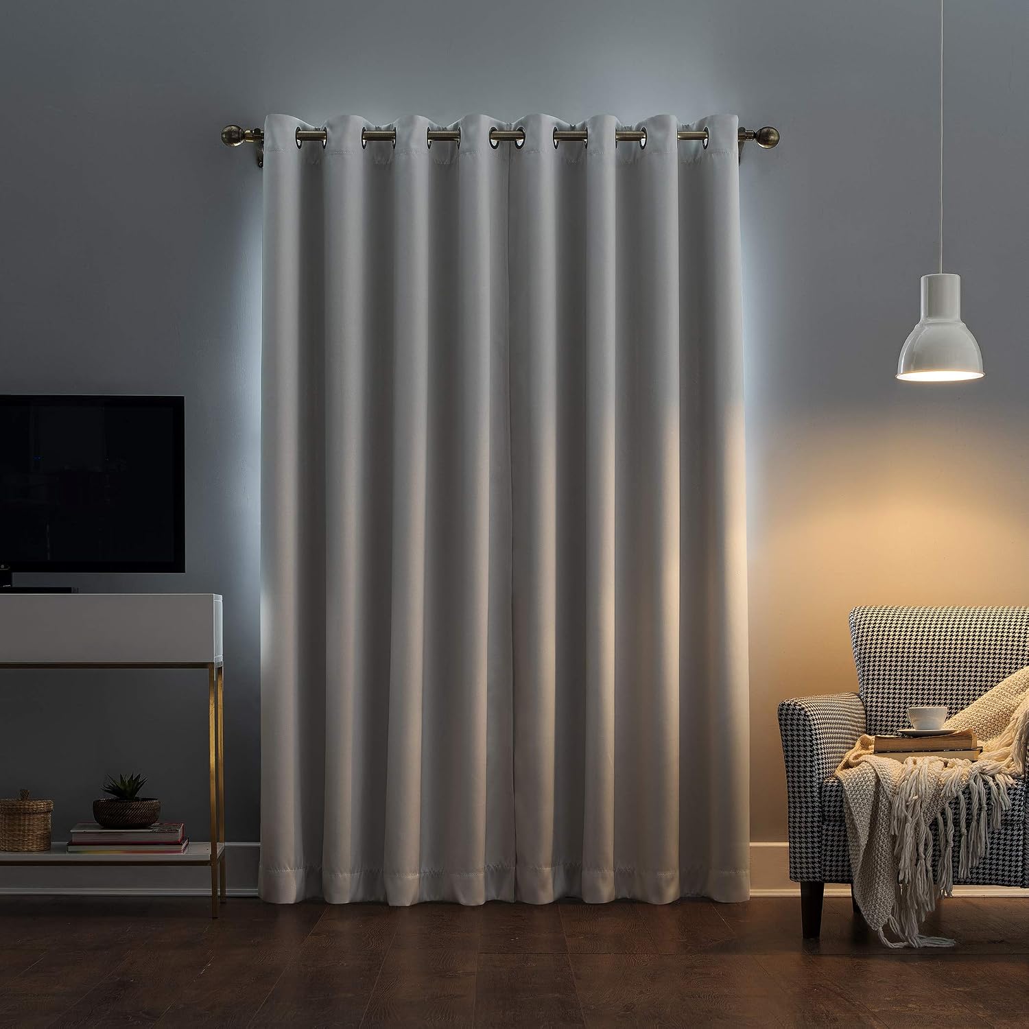 Sun Zero Nordic Theater Grade Extreme 100% Blackout Grommet Curtain Single Panel, 52" x 63", Pearl