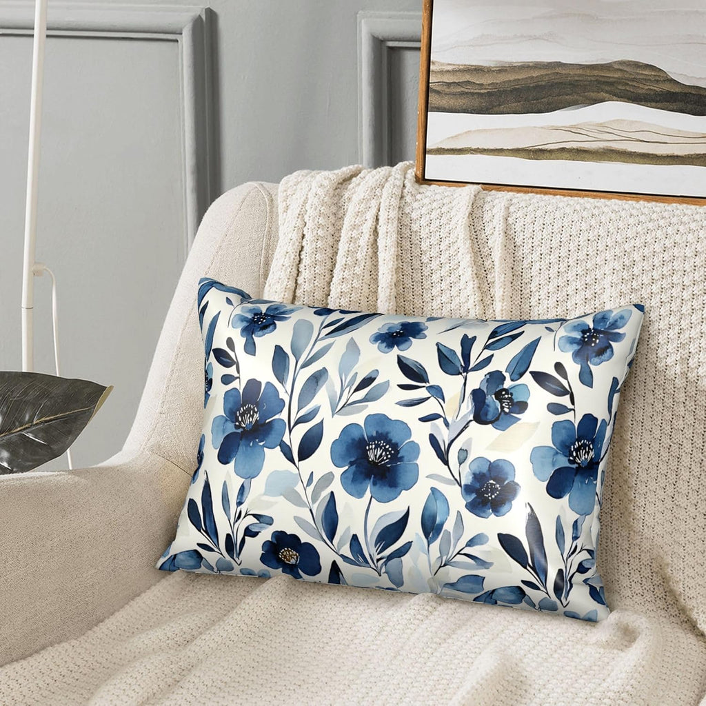 Satin Pillowcase for Hair and Skin Watercolor Blue Flowers and Leaves Super Soft and Cooling Similar to Silk Pillow Case 1 Pack with…