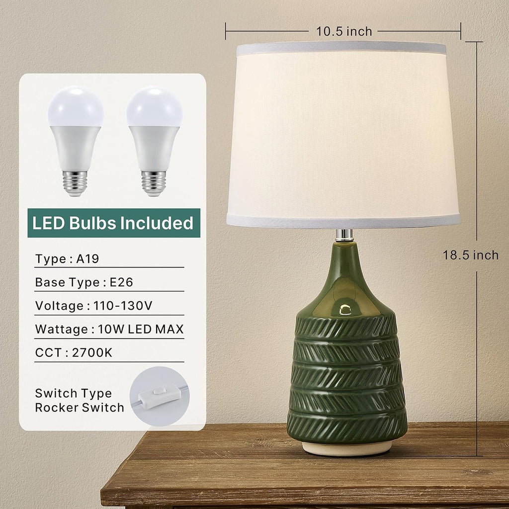 Green Ceramic Table Lamps Set of 2, 18.5" Modern Bedside Lamps for Night Stands, Decor Classic Small Lamps for Living Room End Tables…