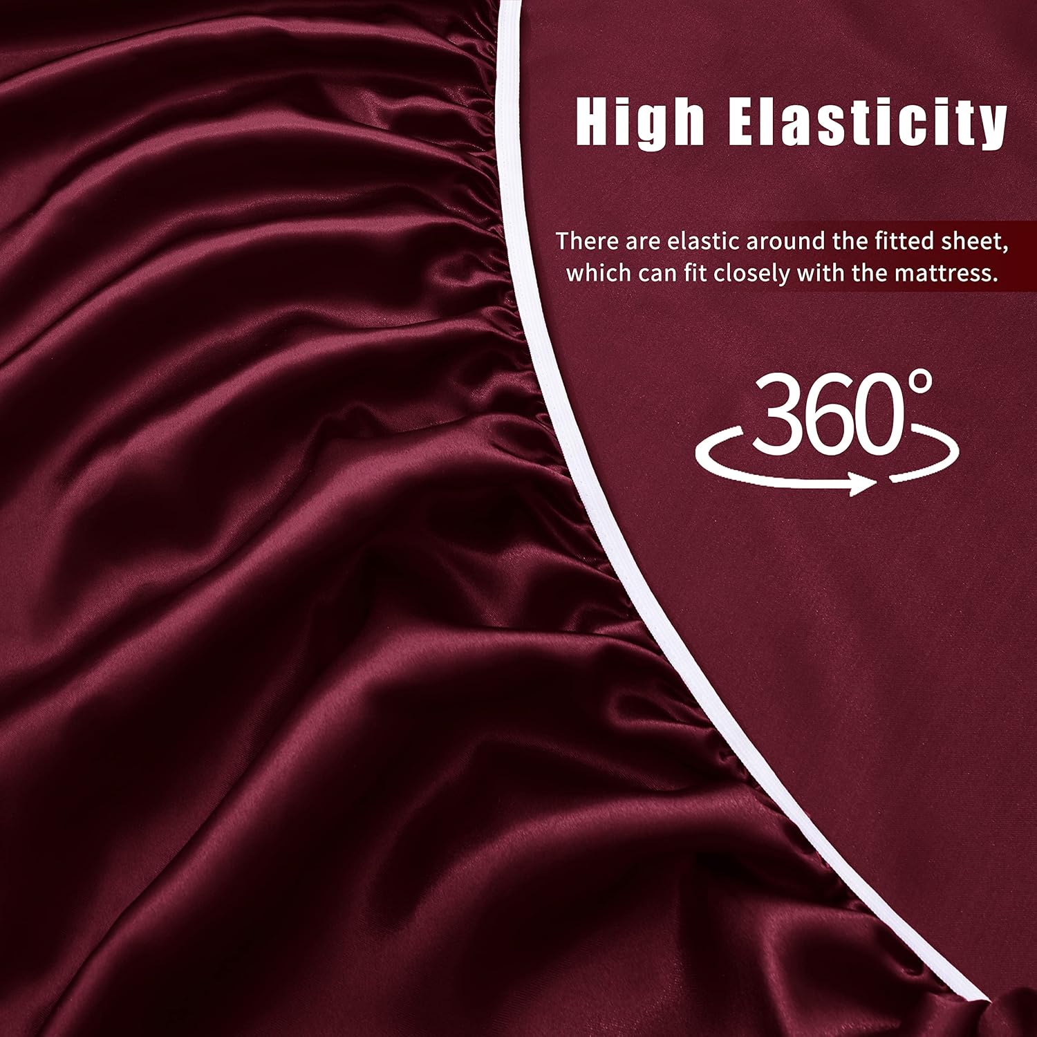 VACVELT 4pcs Burgundy Satin Sheets Queen Size Bed Set, 15 Inch Deep Pocket Silky Satin Sheet Set, Soft Satin Bedding Set Cooling & Luxury…