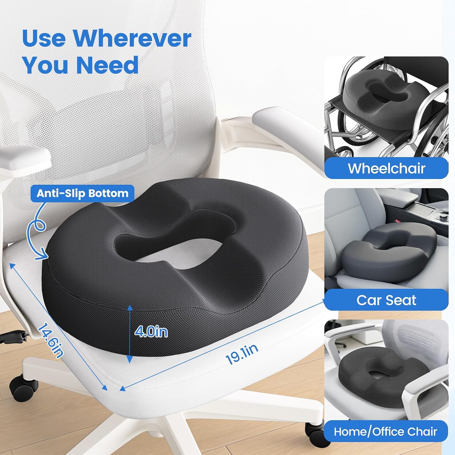 DailyCuddles Donut Pillow for Tailbone Pain, Hemorrhoids - Cooling Gel Memory Foam Chair Seat Cushion for Office, Home & Wheelchair,…