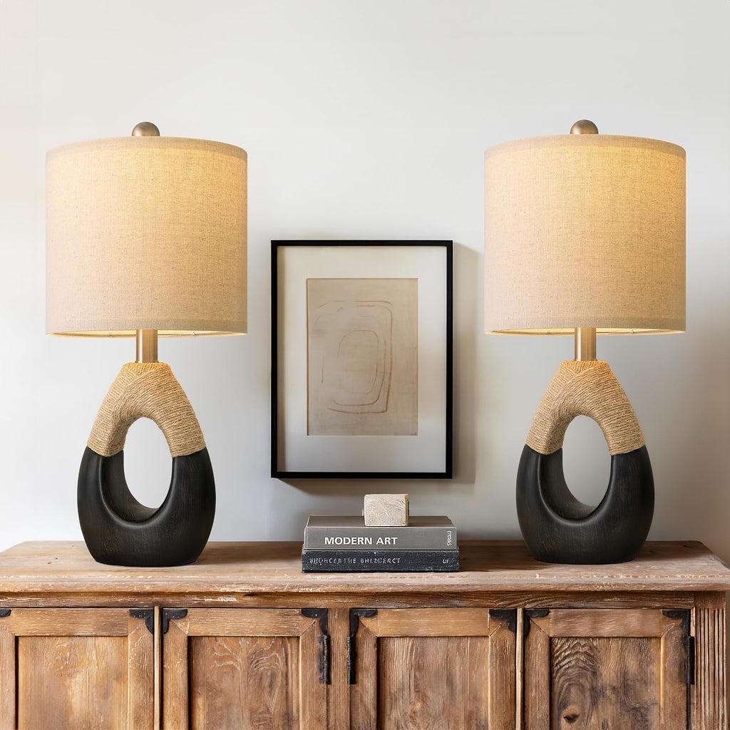 OYEARS 19" Table Lamps Set of 2, Bedside Lamps for Bedroom, Boho Lamps for Living Room, Rustic Lamps for Office, Vintage Design…
