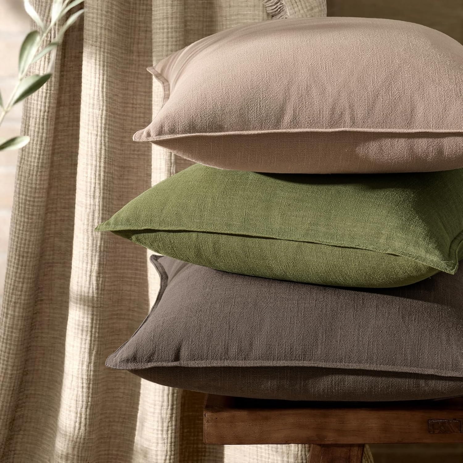 Anroduo Pack of 2 Decorative Linen Pillow Covers Taupe Neutral Farmhouse Boho Soild Cushion Case Soft Accent Pillowcase for Couch Sofa Bedr…