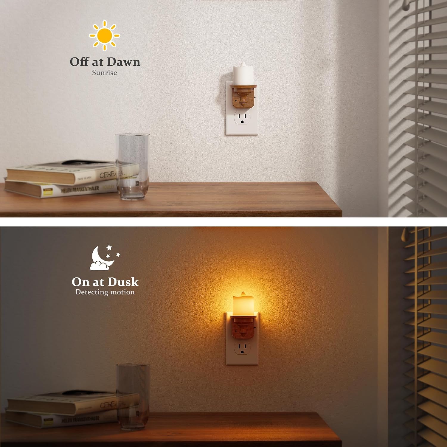 JandCase Flameless Candle Night Light, 2 Pack Night Lights Plug into Wall, 2000K Amber, 0-100LM Dimmable Nightlight, Dusk to Dawn Sensor…