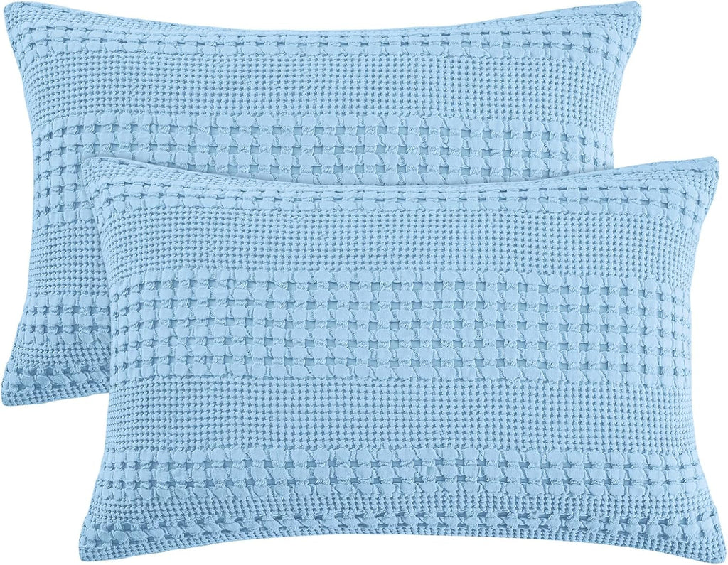 Phf Waffle Weave Pillow Shams Queen Size, 2 Pack 100% Cotton Pillowcases 20" x 30", No Insert, Soft & Breathable Aesthetic Woven Pillow Cas…