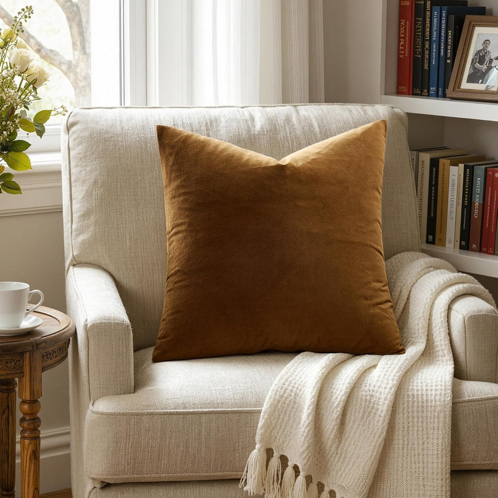 Miulee Velvet Throw Pillow Covers 20x20 Inch, Pack of 2 - Golden Brown, Super Soft Decorative Square Cushion Cases Modern Luxury Home Decor…