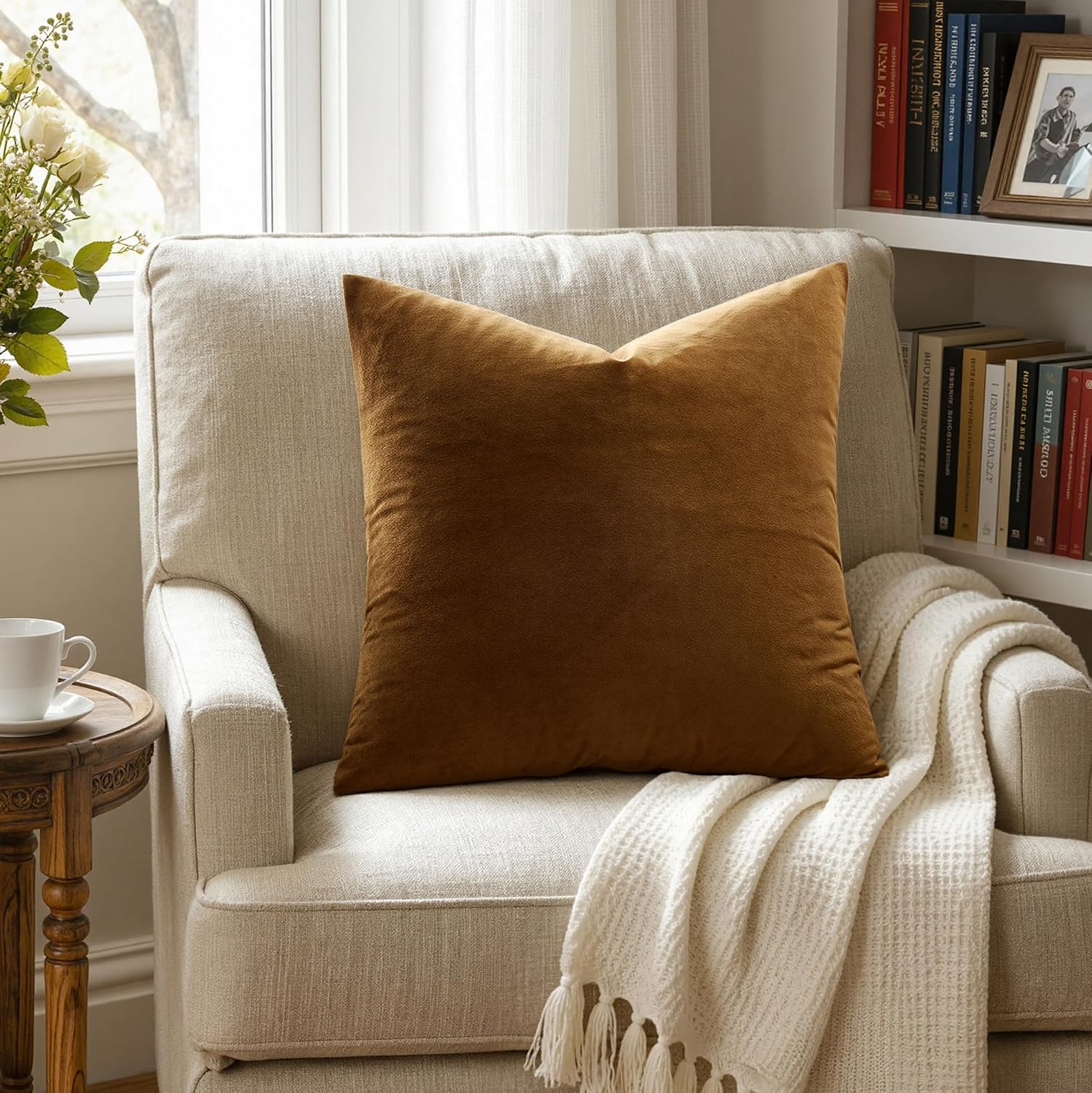 Miulee Velvet Throw Pillow Covers 20x20 Inch, Pack of 2 - Golden Brown, Super Soft Decorative Square Cushion Cases Modern Luxury Home Decor…