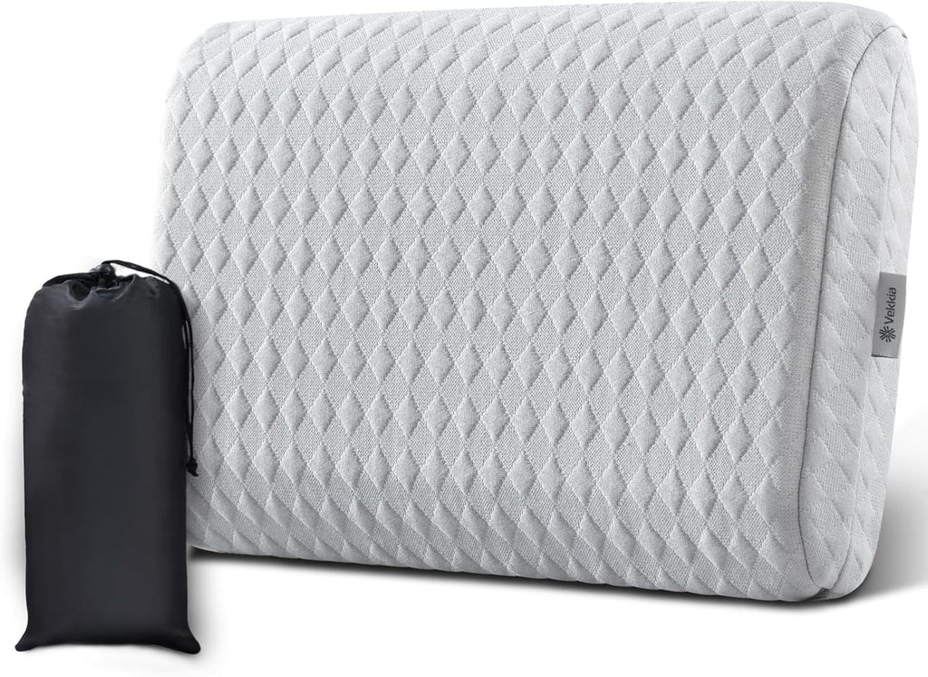 Vekkia Travel Pillow with Memory Foam, Portable and Compressible Camping Pillow with Washable Cover, Ergonomic Supportive for Sleeping…