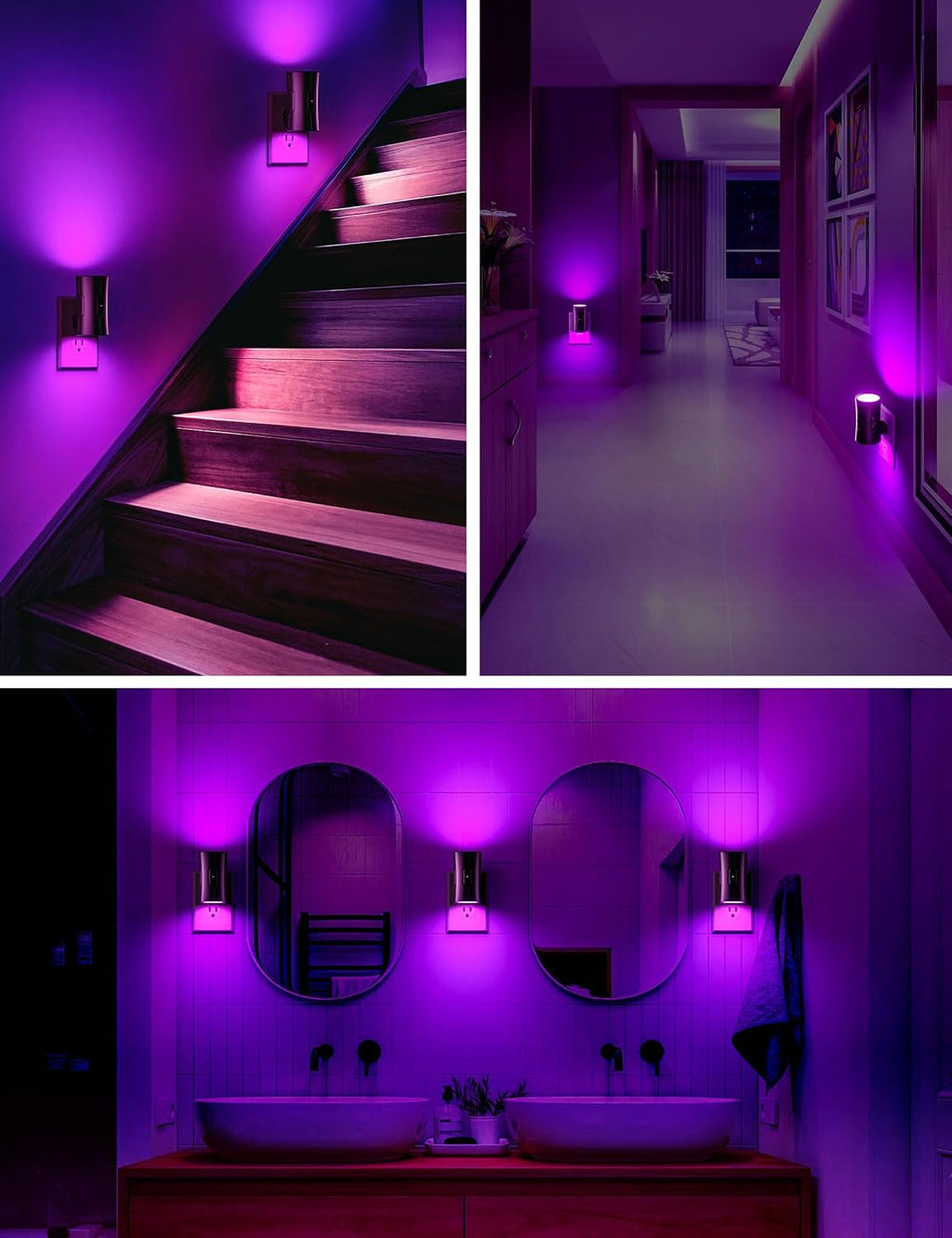 Sujeet Purple Night Light, Plug in Wall Light with Sensor, Adjustable Brightness, Dimmable Night Light Decorative for Christmas, Holiday, H…