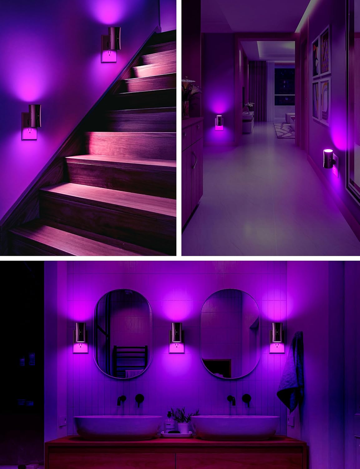 Sujeet Purple Night Light, Plug in Wall Light with Sensor, Adjustable Brightness, Dimmable Night Light Decorative for Christmas, Holiday, H…