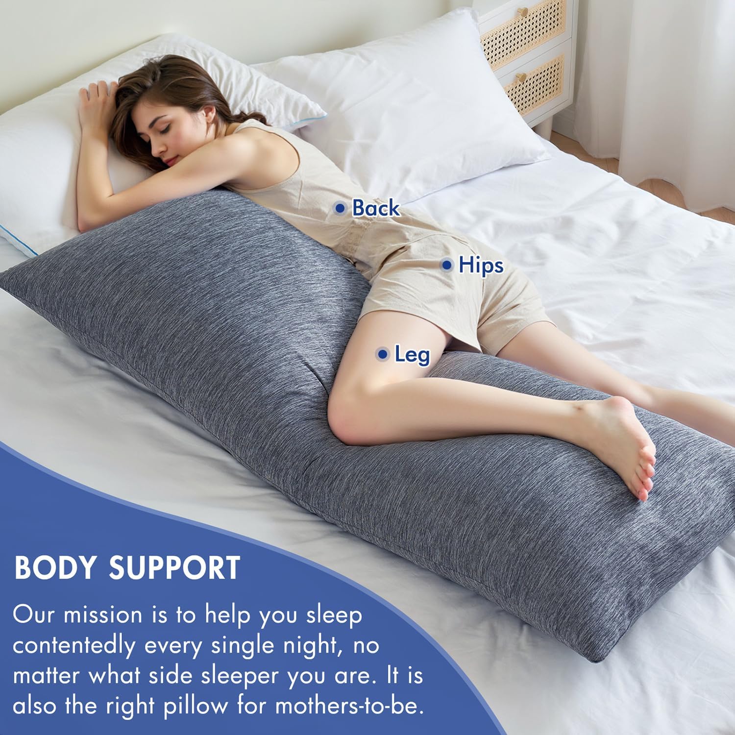 MIULEE Body Pillow for Adults Long Body Pillow for Side Sleeper Memory Foam Cooling Bed Full for Back/Stomach/Side Sleeping 20x60 Inch Grey