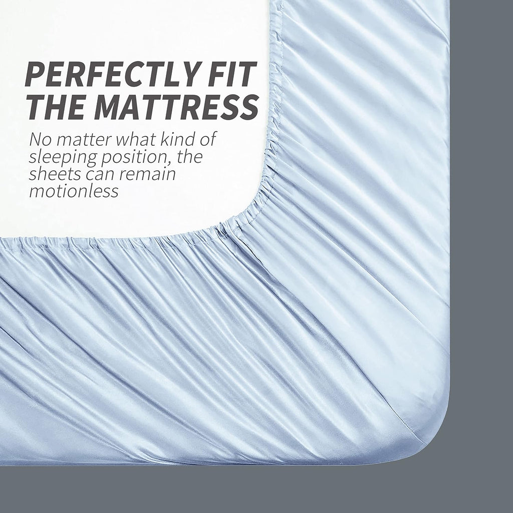 Cobedzy 4 Pieces Light Blue Satin Sheets Queen Size Bed Set, Luxury Silky Satin Bedding Sheets Set with 1 Deep Pocket Fitted Sheet, 1 Soft…