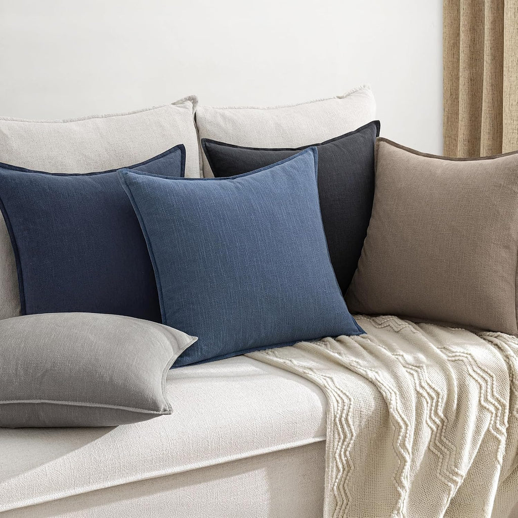 Anroduo Pack of 2 Decorative Linen Pillow Covers Blue Ashes Neutral Farmhouse Boho Soild Cushion Case Soft Accent Pillowcase for Couch Sofa…