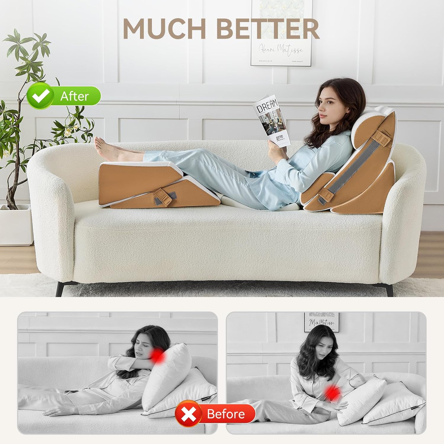 Yojoker 9PCS Orthopedic Bed Wedge Pillow Set for Sleeping, Back and Leg, Post Surgery Foam Pillow for Body, Triangle Adjustable Support Pi…