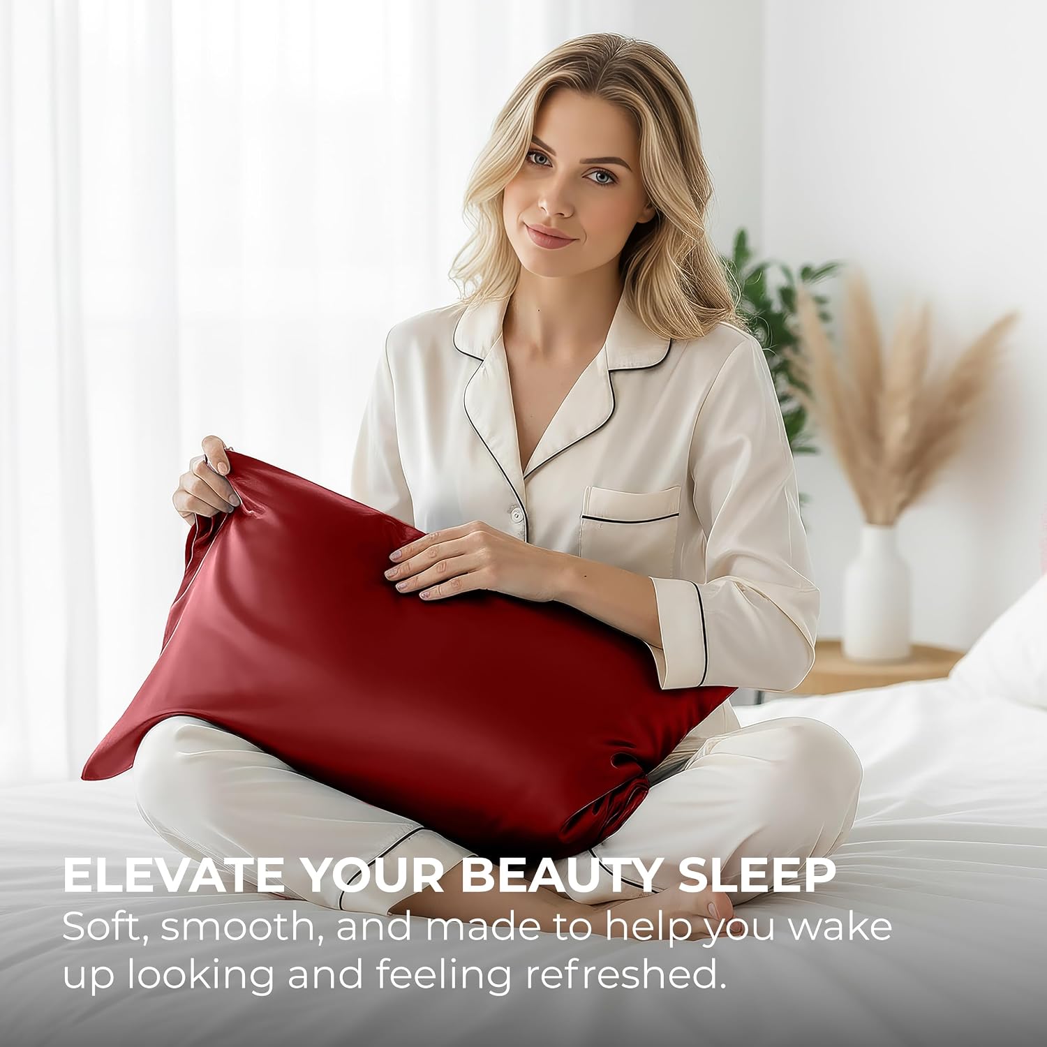 PureBedding Pure Bedding Satin Pillowcase 2 Pack - Queen Size (20"x30", Burgundy) - Silky Pillow Cases for Hair and Skin - Satin Pillow Cov…