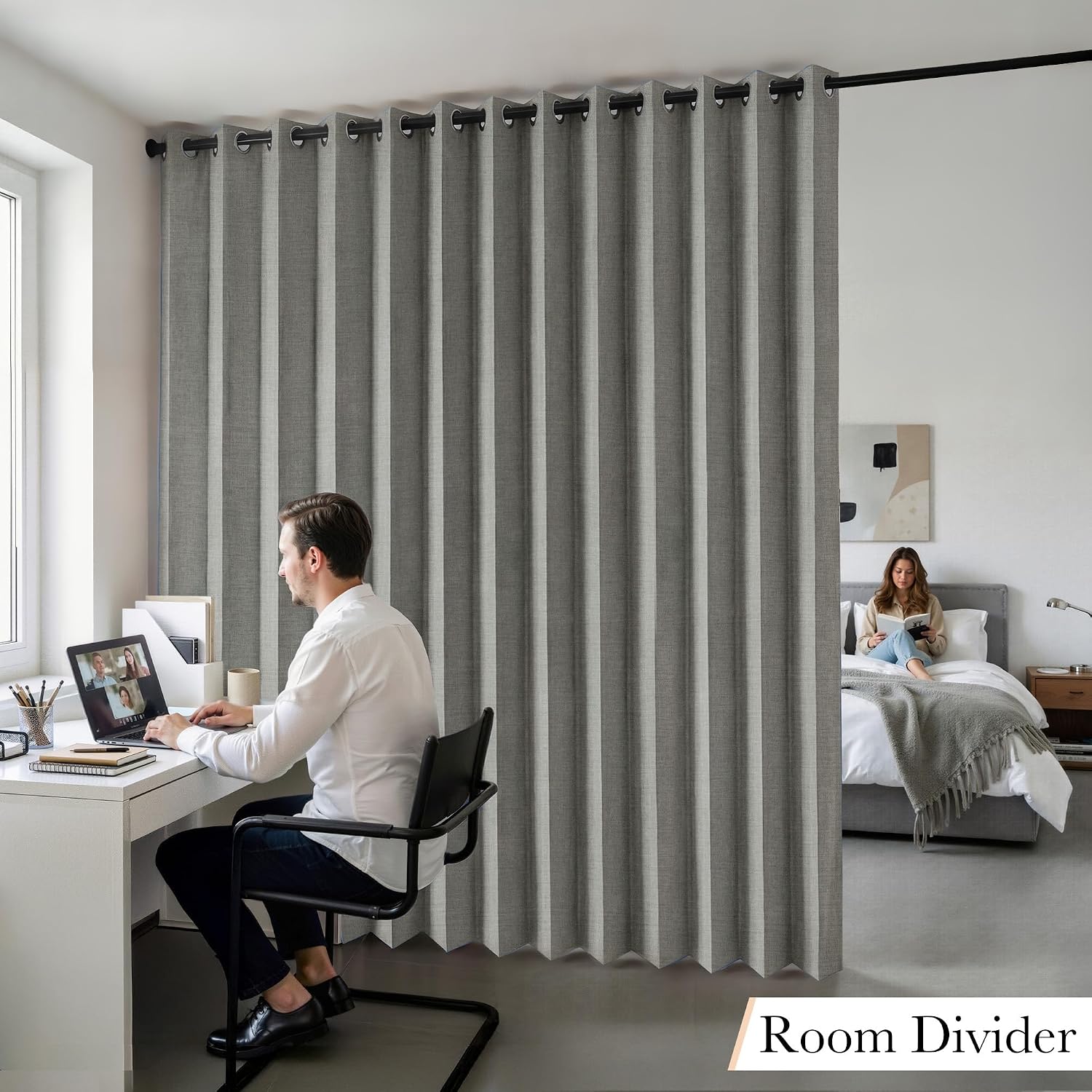 RYB HOME Accordion Style Room Divider Curtain-100% Blackout Folding Accordion Curtain for Sliding Glass Door/Bedroom, Privacy Assurd…