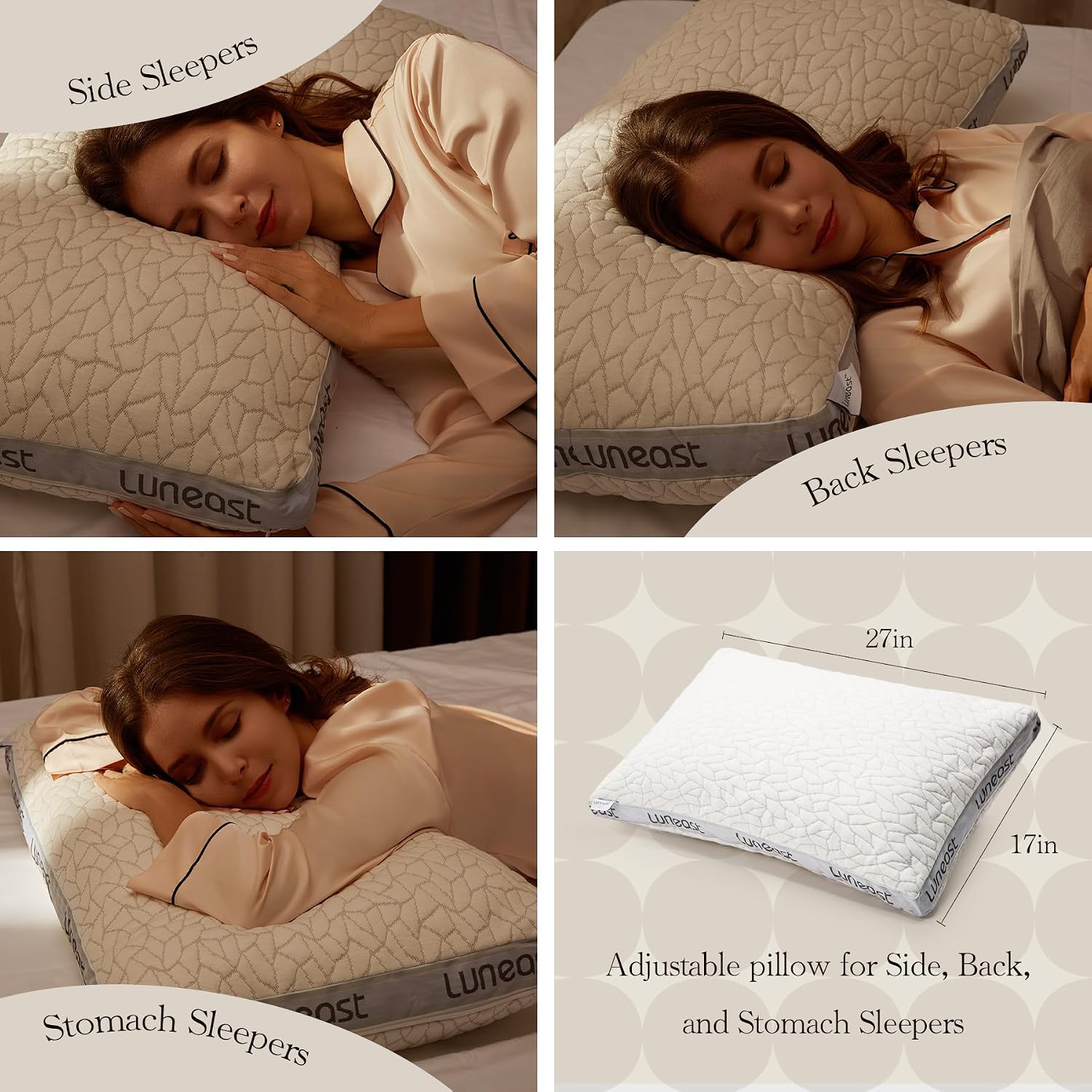 Memory Foam Pillows for Sleeping Adjustable Bamboo Blend Breathable Bed Pillow for Side, Back, and Stomach Sleepers Washable Pillow Cover…