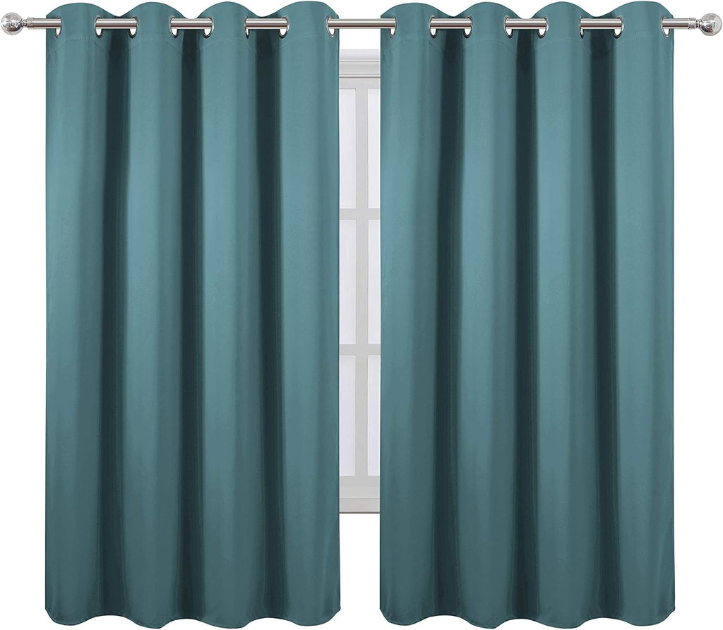 Lemomo Sea Teal Thermal Blackout Curtains/52 x 72 Inch/Set of 2 Panels Room Darkening Curtains 72 Inch silver