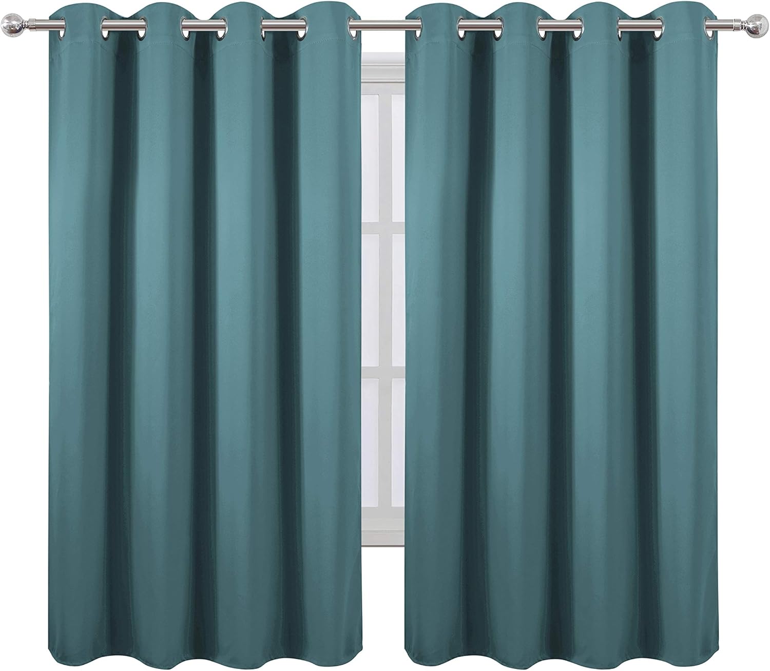 Lemomo Sea Teal Blackout Curtains 66 x 63 Inch Length/Set of 2 Curtain Panels/Thermal Insulated Room Darkening Blackout Curtains for Bedroo…