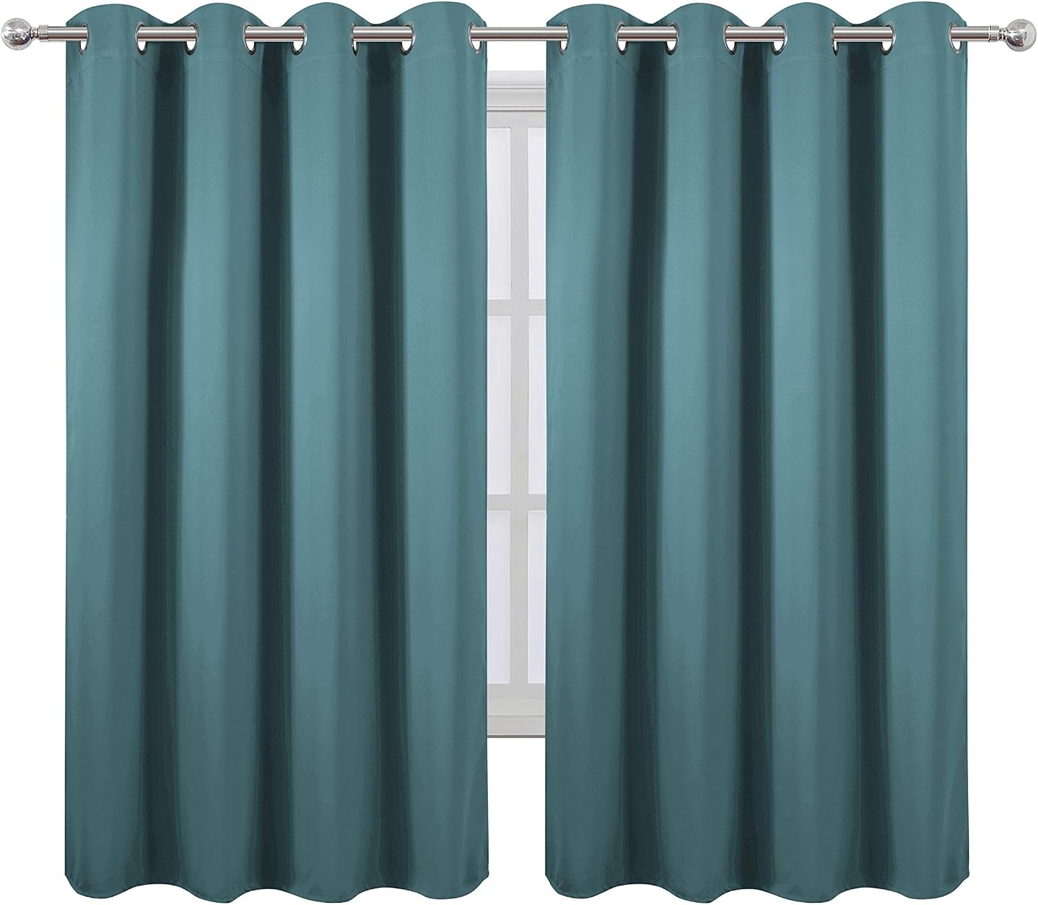 Lemomo Sea Teal Thermal Blackout Curtains/52 x 63 Inch/Set of 2 Panels Room Darkening Curtains 63 Inch silver
